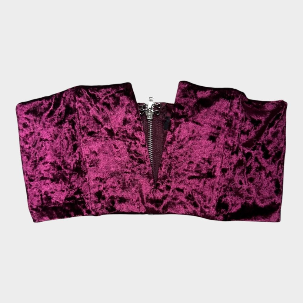 Rehab Maroon Crushed Velvet Bustier Crop Top - multiple sizes